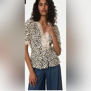 Marks & Spencer Bermuda - Printed Lace Detail Peplum Blouse Size 16 NWOT